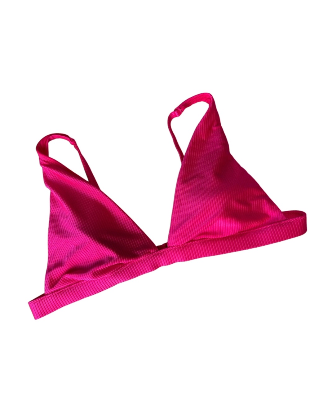 Aerie hot pink triangle ribbed bikini top size large adjustable straps